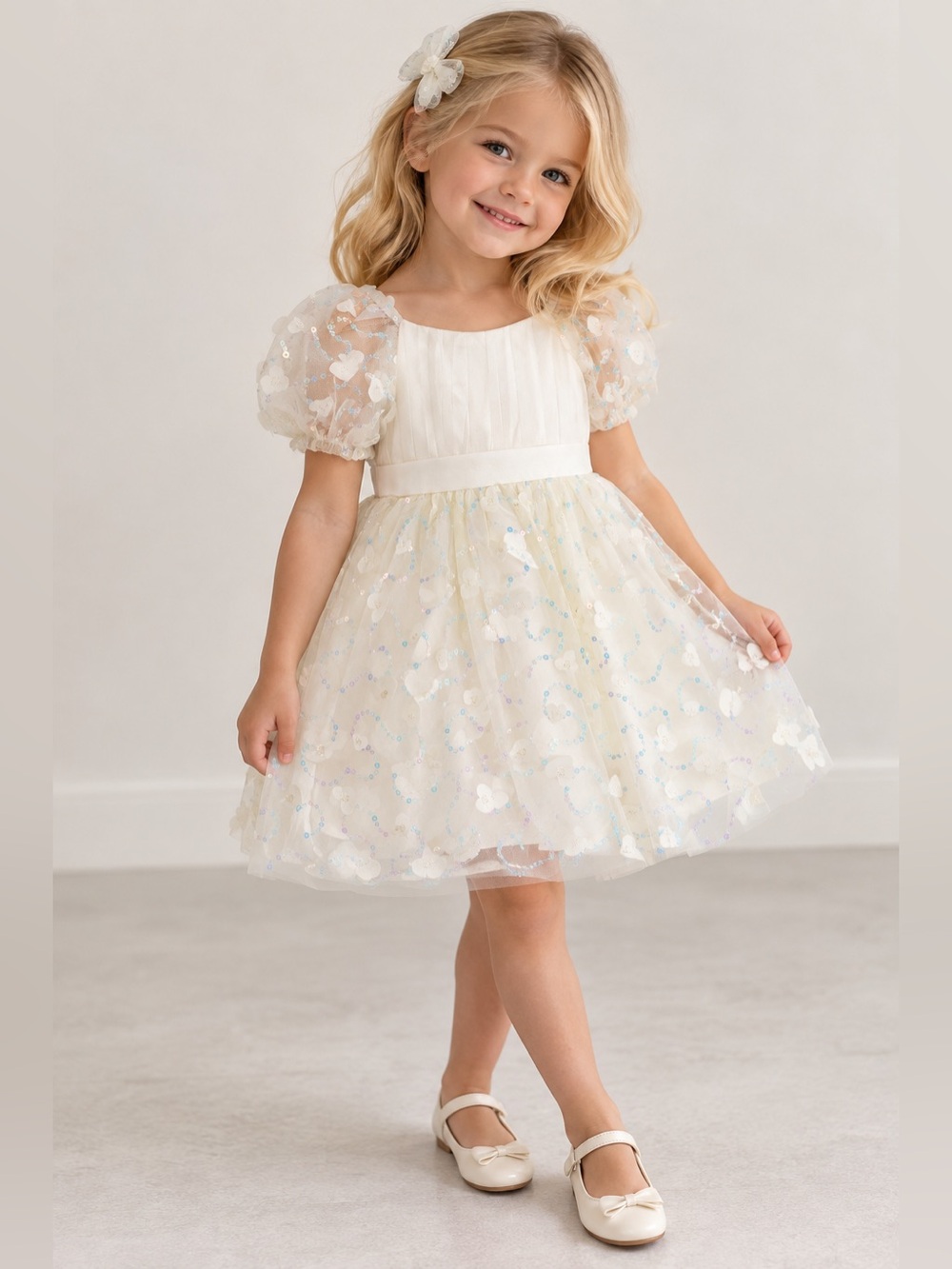 Jessica Simpson Girls 3T Ivory Sequin Tulle Heart Party Dress NWT